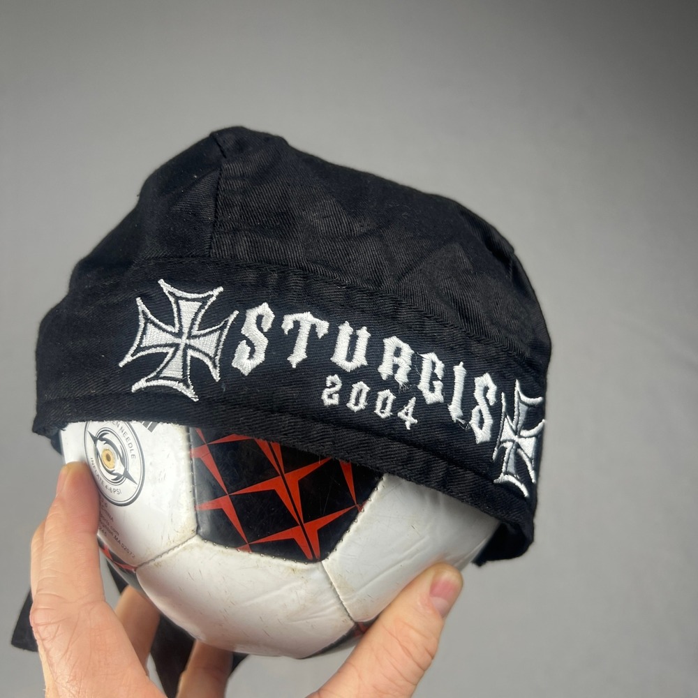 Sturgis 2004 Headwrap Men OS Black Embroidered Biker Doo Rag Iron Cross Rally